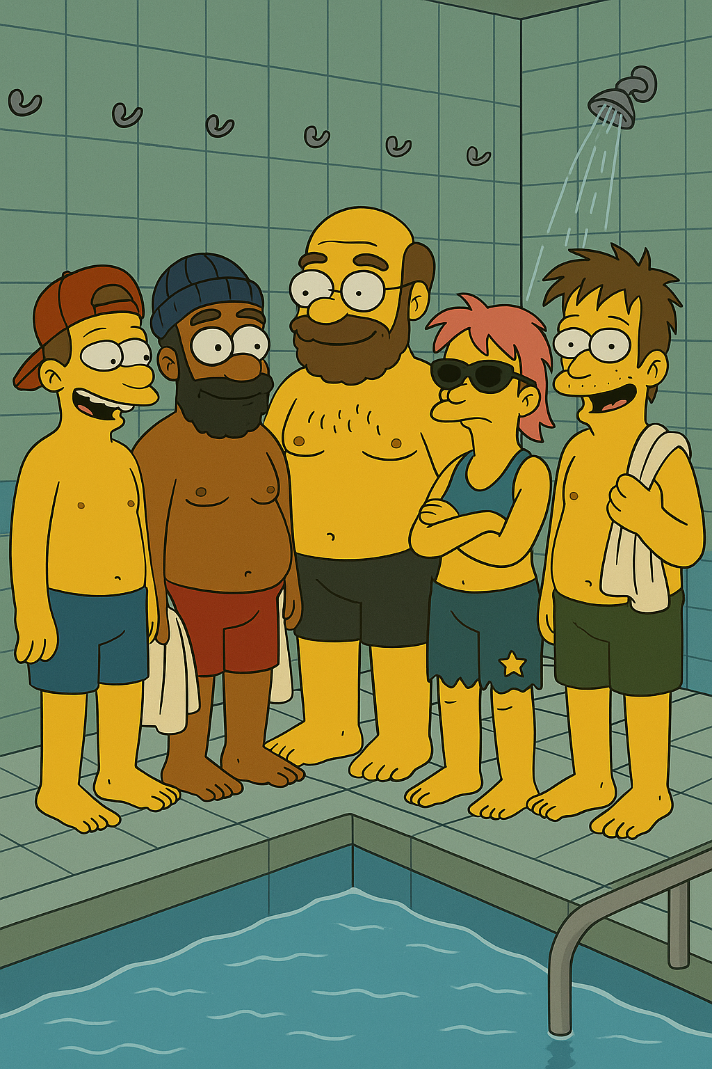 Vestiaire de piscine animé coloré